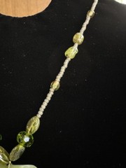 Vintage Green Prehnite- Green Spinel Beads-Flower Pendant Bead Necklace 19”
