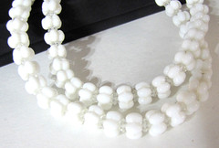Vintage White Milk Glass Necklace Molded Cloud Bubble Beads Slide Clasp