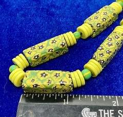A Vintage Venetian Millefiori Leather Strung Beaded Necklace. Rectangular Beads.