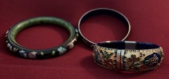 Three Vintage High End Cloisonné Bangle Bracelet One Hinged Antique