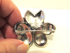Vintage Rare Designer Pinnino Black Enamel Rhinestone Layered Flower Brooch