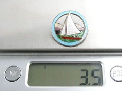Vintage Guilloche Enamel Sterling Silver Sailboat in Harbor Brooch Pin 3.5g 21mm
