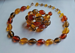 Lucite Amber Necklace and Bracelet Vintage Set Amber Earth Tone Beads