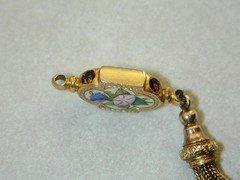 Exquisite LG Victorian Slide Charm Hand Painted Enamel Both Sides Tassels Low Kt