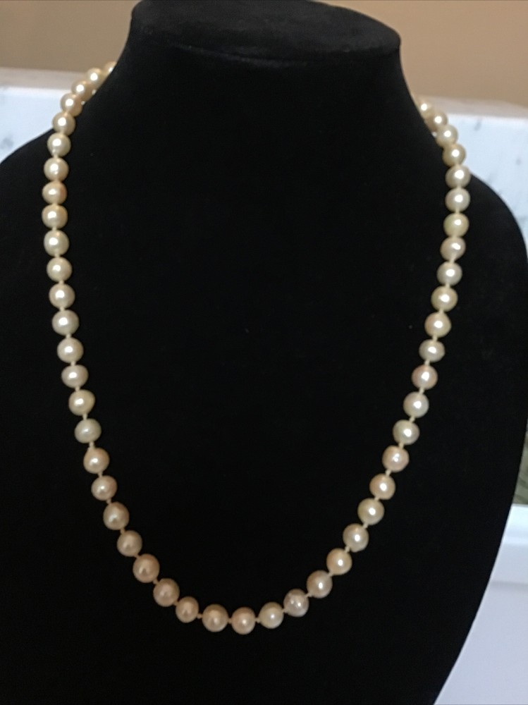 Vintage 24″ Strand Cultured 4.4 MM Pearls Necklace 14k Gold Clasp/Pearl Inset