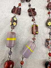 Vintage Beaded Glass Necklace Earrings Set Clay Beads LONG 54”