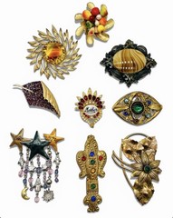 Vintage Lot 9 Glass Rhinestone Glam Statement 30’s-80’s Glass Brooches RESALE