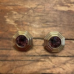 Vintage Signed Christian Dior Amethyst Color Gold Tone Clip Earrings Art Deco