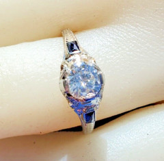Original EARTH MINED DIAMOND Deco Engagement Ring Vintage Sapphire Solitaire 14K