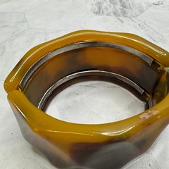 Vintage Lucite Cuff Bracelet Faux Tortoise Metal Panel Wide Modernist Sculptural