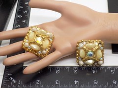 France Jacky de G Aurora Borealis Mother of Pearl Seashell Gold Clip On Earrings