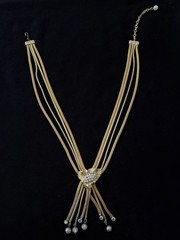 Gold Tone Leaf Necklace White Faux Pearl Round