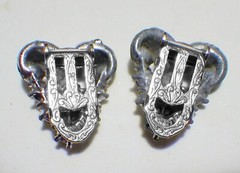 Unusual Pair Vintage Silver Plated Pot Metal Openwork Rhinestone Dress Clips 1″