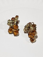 JULIANA DELIZZA & ELSTER AMBER AND PALE YELLOW RHINESTONE CLUSTER EARRINGS
