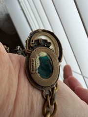 Vintage EXTASIA Signed GLASS INTAGLIO CAMEO Charm BRACELET Victorian Style