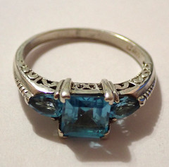 3 Rings S9 Rutilated Quartz S10.5 Blue Stone S12 Bar 925 Sterling Silver 10.6g