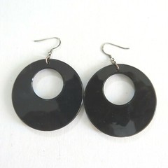 Vintage Lucite Hoop Dangle Earrings Polka Dot Sterling Hook 2.5 In