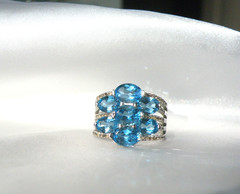 Sterling Silver 925 Natural Heated Blue Topaz Multi Row Statement Ring Size 11