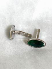 Vintage Sun Eagle Cufflinks Silver Tone Large Oval Likely Malachite Japan⁠