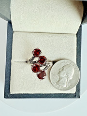 Vintage Red Stone & Marcasite Ring, Silver, Size 8 Cascade Vine Design