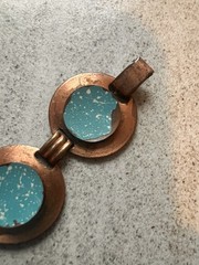 Vintage Mid Century Copper Link Panel Bracelet Blue Enamel Some Flaws H5
