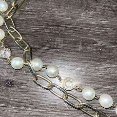 Vintage 36in Gold Tone Pre-Layered Double Strand Necklace Faux Pearls & Resin