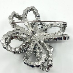 Brooch Vintage Silver Tone Layered Bow Smoky Rhinestone Statement Pin Accessory