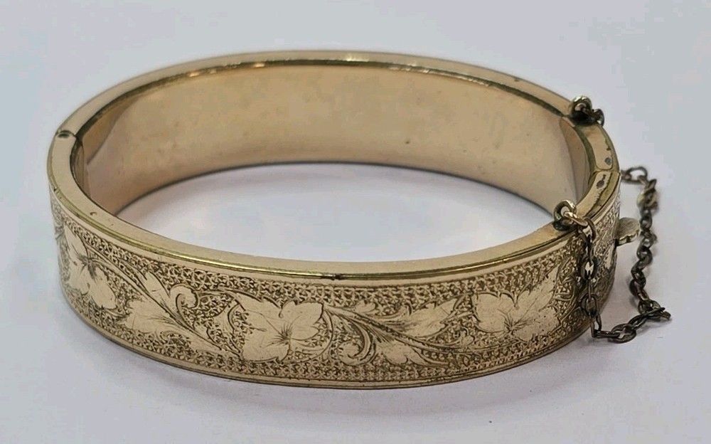 Victorian Gold Filled Hinged Bangle Bracelet 6″ Signed B&B 18.5 Grams