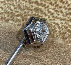 ANTIQUE ART DECO LADY’S 1/4 CT DIAMOND STICK PIN 18K WHITE GOLD GAL CERT EX COND