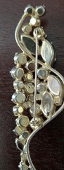 Vintage Blue Green Rhinestone Leaf Brooch Gold Tone Large 3.5″ Statement Pin