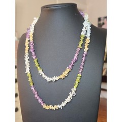 Citrine Peridot Amethyst Semi-Precious Gemstone Bead Necklace Vintage 32in