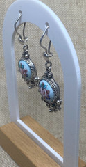 Vintage Earrings Rostov Finift Russian Enamel Painted Floral Dangle Silver Tone