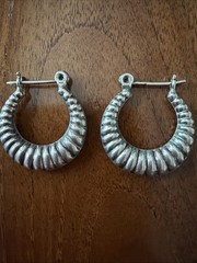 Vintage 70s 80s Sterling Silver Shrimp Hoop Earrings