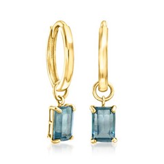 RS Pure by Ross-Simons London Blue Topaz Hoop Charms in 14kt Yellow Gold