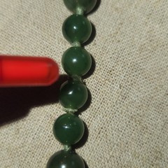Green Nephrite Jade Beaded Necklace Floral Cloisonne Enamel Accents 26in