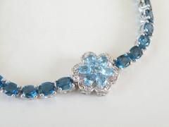 Vintage Sterling Silver 925 Natural Heated London Blue Topaz Tennis Bracelet