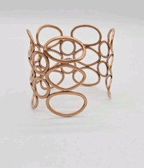Copper Cuff Bracelet open wire Oval and Circular Design Wide 6.25 in