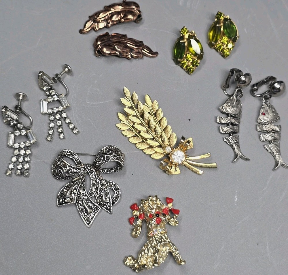 Juliana Sara Coventry Renoir & Unsigned Fish Rhinestones Earrings Brooches Lot