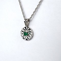 14K Solid White Gold Natural Emerald Circle Reflection Pendant Necklace