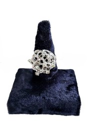 Vtg Cocktail Ring Sz 8 Brutalist 14K White Gold Plated H.G.E. Volcanic Freeform