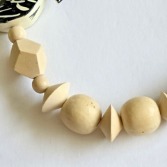 Chunky Carved Wood Bead Hand Painted Wood Parrots Birds Necklace Tribal Boho