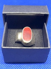 Y59 Modernist 2 Ct. Carnelian 925 Silver Seal RING Size 9.5 Vintage Asymmetrical