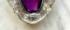 Deco Purple Glass & Multicolor Enamel Filigree Pendant Signed Helgen 17.75”Huge