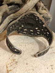 Vintage Yogya Silver 800 Floral Scroll Open Work Cuff Bracelet 43.7g, Adjustable