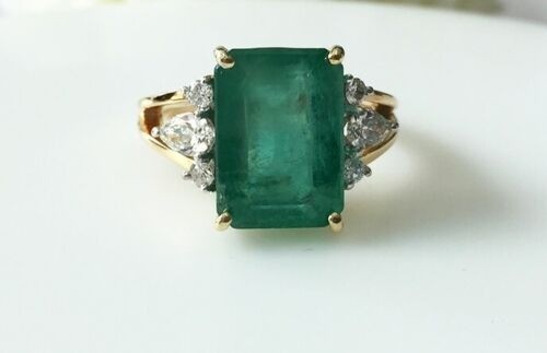 Emerald Cut 5.30 Ct Emerald Antique Art Deco Vintage Ring 14K Yellow Gold Finish