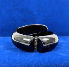 Vintage Black Clamper Hinged Bracelet with Rhinestones