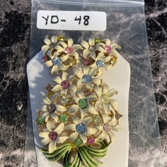 Vintage Rhinestone Gold Tone Enamel Flower Brooch Pin Clip Earrings Set YD-48