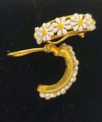 Vintage Dainty Daisy Flower Hand Painted Enamel White Yellow Clip Earrings