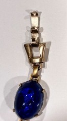 VTG CZECH 60s POURED Cobalt Foiled GLASS Hi Dome BULLET CABOCHON Panel BRACELET
