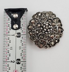 VTG Hollycraft Brooch 1.5in Round Gunmetal Gray Crystal Domed Floral 3D Estate